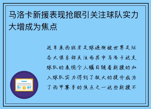 马洛卡新援表现抢眼引关注球队实力大增成为焦点