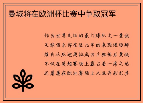 曼城将在欧洲杯比赛中争取冠军