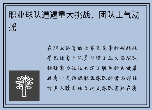 职业球队遭遇重大挑战，团队士气动摇